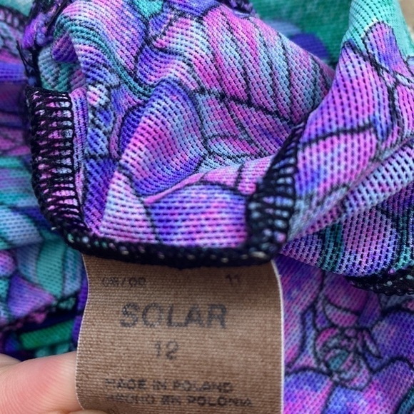 SCLAR Purple Floral Vintage Retro Style Y2K Semi Sheer Bodysuit Leotard Size 12 - Picture 6 of 9